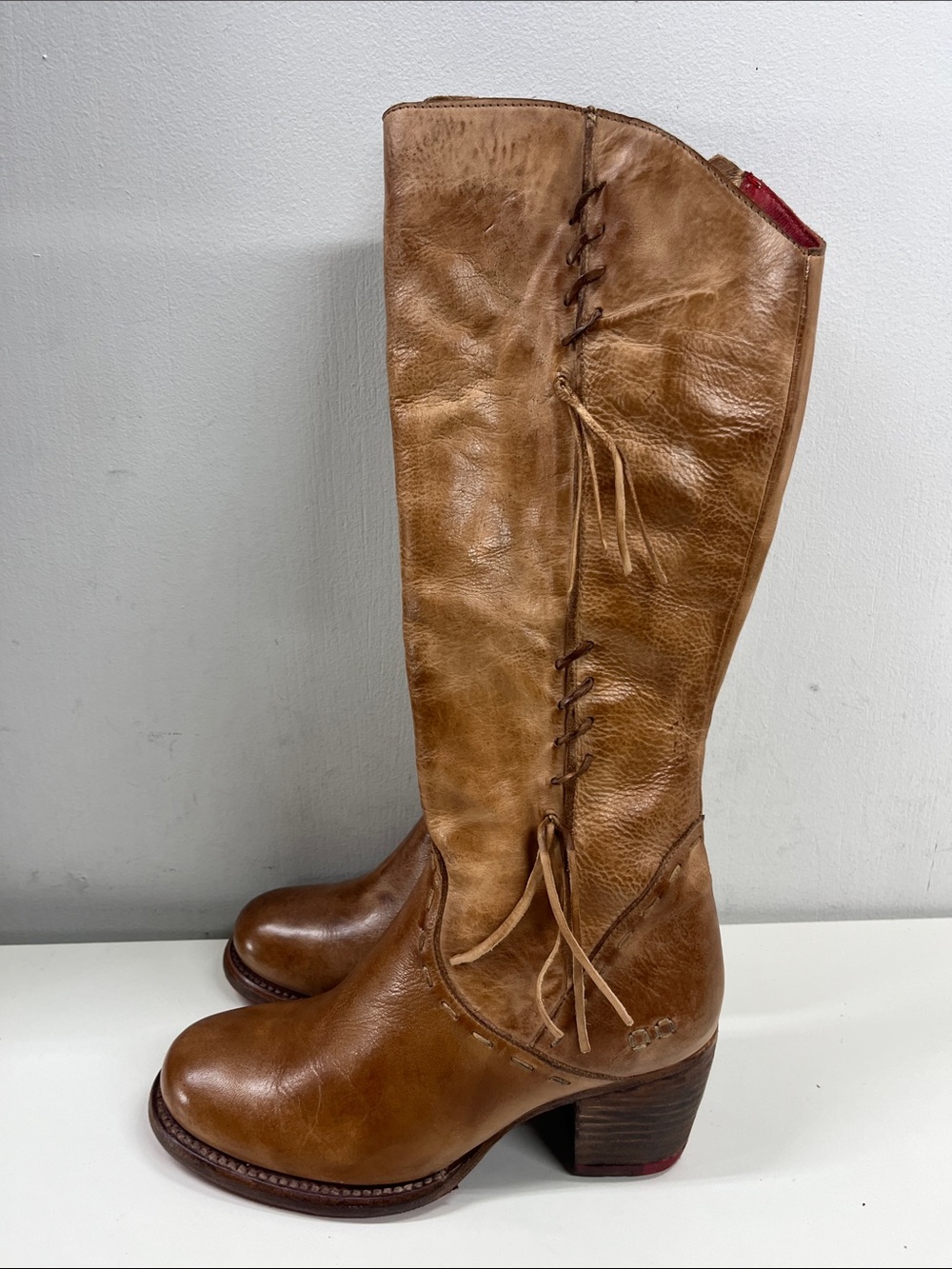 New BED STU Charis Tall Tan Leather Heeled Boots Size 6 - Picture 2 of 9